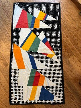 80s VTG J'AIME ABSTRACT GEOMETRIC BEACH TOWEL All Cotton Terry Velour BRAZIL